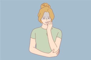 Illustration of an anxious person, trembling arm and biting nails