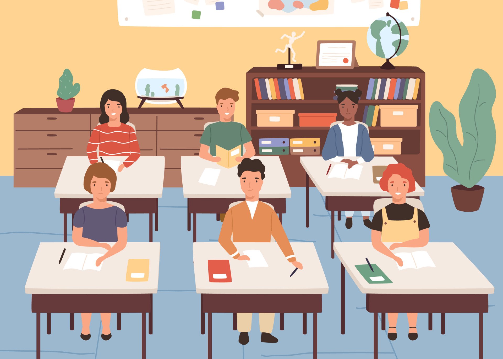 Autistic Education Illustration of school children sat in a classroom.