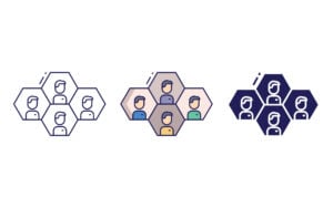 3 groups of 4 people in hexagonal pieces to represent 3 different cohorts of people