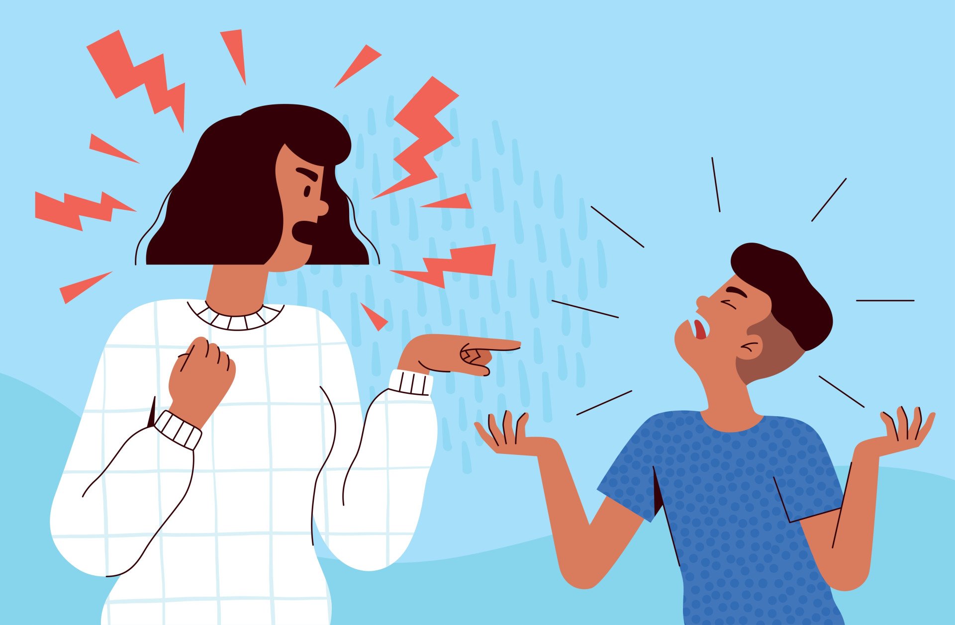 Narcissistic Mother Illustration of a woman yelling and pointing at her screaming child.