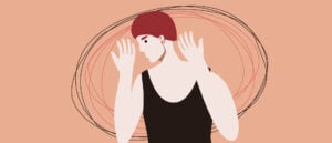 Illustration of someone with their hands up looking stressed